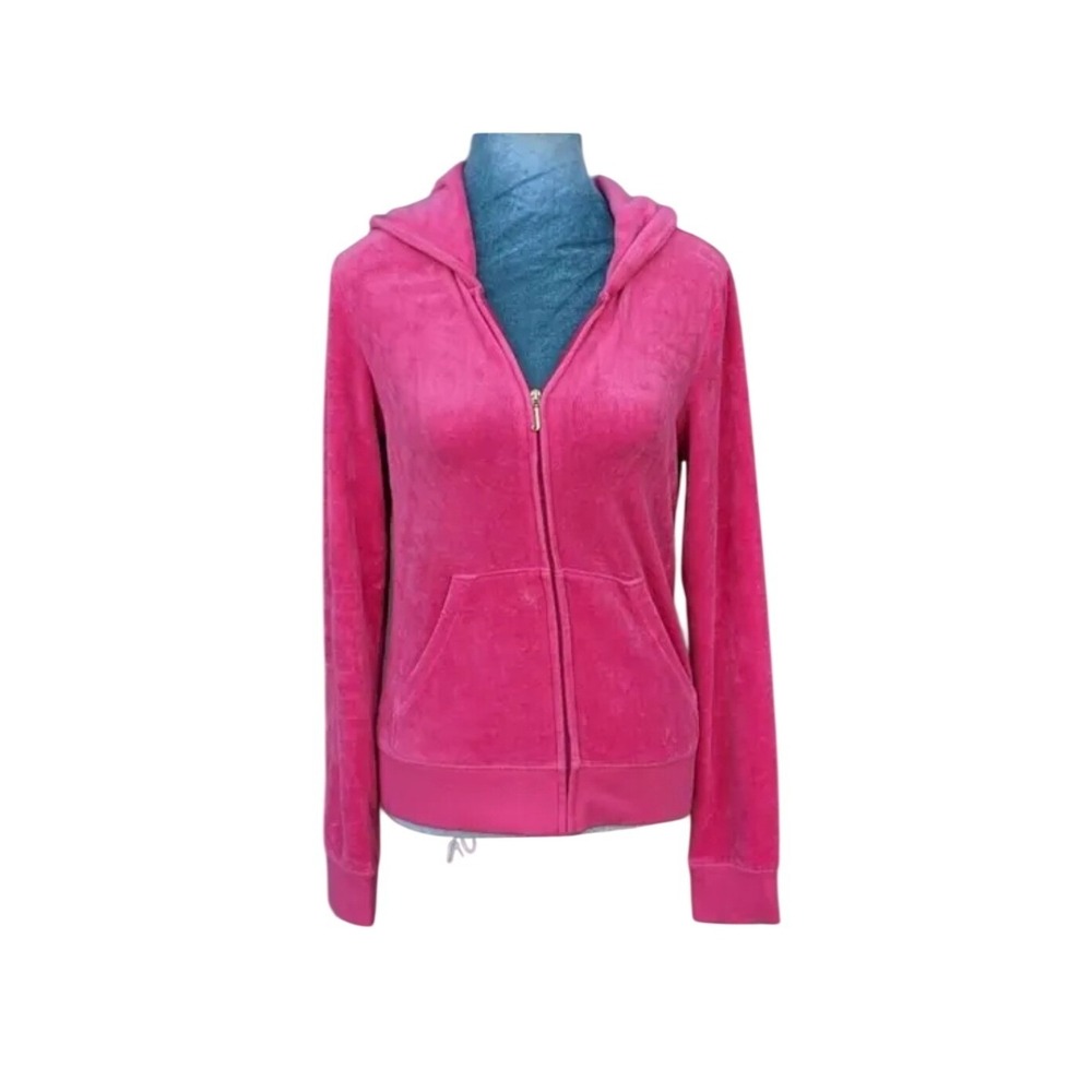 Y2K Juicy Couture Pink Cashmere‎ Velour Zip Up Hoodie Jacket Women's M